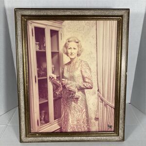 Vintage Framed Portrait Print Woman Grandma 60s Era Semi Color Signed